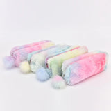 1Pc Cute Gradient Color Pencil Bags Cute Plush Pen Case Stationery Student Storage Bag School Supplies