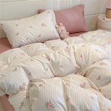 Washed Cotton Pastoral Girls Flower Bedding Sets Bed Linens Quilt Cover Sheet Set Simple Bedspread High Quality Home Textiles