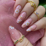24pcs Pink Almond False Nail Art Datachable Cute Cherry Bow Design Nails Sets Press on Mid-length French Fake Nails Tip Finished