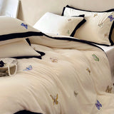 4Pcs Winter Thickened Milk Velvet Butterfly Embroidery Bedding Set Wide Edge Duvet Cover Set Flat/Fitted Bed Sheet Pillowcases