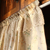Korean Pastoral Style Linen Floral Short Curtains Kitchen for Linen Lace Curtain Half for Roman Window Door