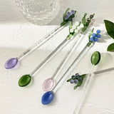 Japanese Style Milk Dessert Bell Orchid Glass Spoon Colorful Transparent Glass Cute Long Handled Coffee Stirring Spoon