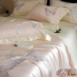Lyocell Bamboo Fiber Silky Cool Feeling Breathable Bedding Set Butterfly Embroidery Duvet Cover Set Bed Sheet Pillowcases 4Pcs