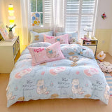 Washed Cotton Pink Duvet Cover Girl Room Decor Breathable Comforter Cover with 2 Pillowcases Bed Linens Bedding Set Home Textile