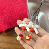 3D Bow Knot Fruit For Apple Colorful Bead Handmade Pendant Beaded Phone Landyard Rope Chain Keychain For Iphone Bracelet