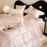 4Pcs Luxury 1000TC Egyptian Cotton Princess Lace Ruffles Wedding Bedding Set Duvet Cover Set Bed Sheet/Fitted Sheet Pillowcases