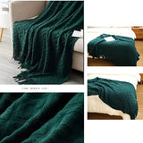 Luxury Chunky Knit Throw Blanket Soft Cozy Cable Knitted with Tassels Winter Warm Nordic Home Decor Blanket Christmas Green Gift