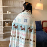 Ikeehome  new printed milk wool lamb wool blanket double-sided cute cartoon office lunch break blanket student dormitory blanket