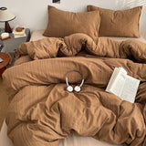 Korean Bedding Full Sets Blue New Soft Striped Queen Bed Sheets Duvet Cover With Pillowcase No Filling Bedroom Decor