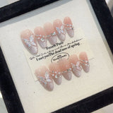 10pcs French Oval Handmade Press on Nails Almond Butterfly Design Cat Eye Nails with Glue Detachable Full Cover Artificial Nails
