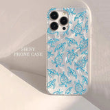 Sea Blue Turtle Design Phone Case For iPhone 14 13 12 11 15 16 Pro Max XS XR X 8 7 Plus SE2022 14 Plus Luxury Laser Silver Cover
