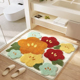 Square Floral Bath Mat, Ultra Plush Absorbent Bathroom Rug, Non-Slip Backing & Soft Touch Surface, Floor Mats for Bathroom Decor