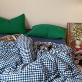 Retro Blue Cotton Quilt Cover Set Waed Plaid Bedding Four-Piece Set Pure Cotton eet Duvet Cover Bedding Accories