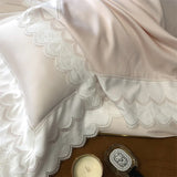 4Pcs Pink Princess Lace Edge Lyocell Eucalyptus Fiber Soft Silky Bedding Set Duvet Cover Set Bed Sheet/Fitted Sheet Pillowcases