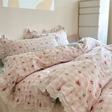 Korean Princess Style Floral Lace Ruffles 100% Cotton Bedding Set Duvet Cover Bed Sheet Pillowcase 4Pcs
