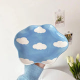 Cloud Ceramic Plate Fruit Dessert Breakfast Plate Home Korean Version Small Fresh Cloud Hand Painted Cute Girl Heart Gift