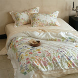 Vintage European Floral Mulberry Silk Bedding Set 4Pcs Luxury Duvet Cover Bed Sheet Pillowcases All Sizes Silky Smooth Bed Linen