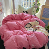 New solid color simple washed cotton student bed sheet four-piece set machine washable student dormitory three-piece set