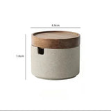 Ceramic Seasoning Jar Retro Japanese Style Home Kitchen Salt Chili Sugar Jar Oil Pot Wooden Lid Spice Kitchen Utensils Modern