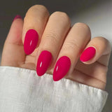 24Pcs Simple Wine Red Fake Nail with Glue Mid-length Almond Press on False Nails Wearable Round Head Oval Full Cover Nail Tips