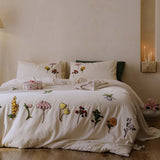Cotton Lyocell Linen Blend 4Pcs Bedding Set Floral Towel Embroidery Duvet Cover Bed Sheet Pillowcases Home Decor