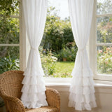 2pcs Romantic Pastoral Multi-Layer Ruffled Half-Blackout Outdoor Curtains,with Top Rod Pocket,Suitable ForDoor Curtains,Bedrooms