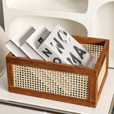 Retro Hollow Rattan Storage Basket Rectangle Creative Wooden Sundries Storage Box Luxury Aesthetic Miniature Home Decoration