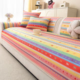 Bohemian Sofa Cushion Rainbow Stripe Chenille Sofa Pad Ethnic Style Non-slip Breathable All Season Universal Sofa Seat Cover