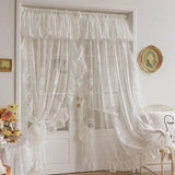 French Elegant White Embroidery Ruffle Tulle Curtains Valance with For Girls Living Bedroom Room Sheer Drapes Rideaux Voilage