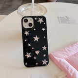 Korean Black Epoxy Glittering Stars Artificial Gems Case for iPhone 16 15 14 13 Pro Max Back Phone Cover for 12 11 Pro Max Capa