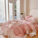 Two-thirds Rose Flowers Lace Princess Wedding Bedding Set 1200TC Egyptian Cotton Duvet Cover Flat/Fitted Bed Sheet Pillowcases