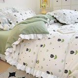 Princess Style Lace Ruffles Bedding Set Purple Tulips Duvet Cover and Flat Sheet Pillowcases Girls Romantic Floral Home Textiles