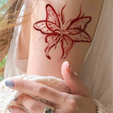 Wine Red Blood Butterfly Tattoo Sticker, Temporary Tattoo Sweet Cool Flame Tail Thigh Waterproof Long-Lasting Realistic Sticker