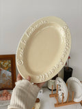 Korean Gentle Cream Ceramic Dessert Plate Antique Relief Letter Fruit Salad Plates Western Food Steak Afternoon Tea Cake Dishes