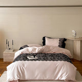 1000TC Egyptian Cotton Black Lace Patchwork Bedding Set Queen King Size Duvet Cover Set Flat/Fitted Bed Sheet Pillowcases 4Pcs