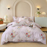 100% Cotton Bedding Set Brushed Gradient Stripes Duvet Cover Flowers Sheet Set King Queen Affordable Luxury for Bedroom Decor