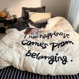 New warm plush thickened warm letter embroidery milk fleece four-piece student dormitory quilt cover 3-piece bedding