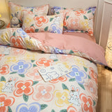 Ikeehome  Thiened Warm Flannel Bedding Set Pure Cotton Bear Pattern Autumn Winter Four-Piece Quilt Cover eet Tee-Piece Set