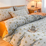Ikeehome  Thiened Warm Flannel Bedding Set Pure Cotton Bear Pattern Autumn Winter Four-Piece Quilt Cover eet Tee-Piece Set