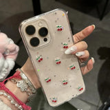 Cute Epoxy Cherry Glitter Clear Phone Case For iPhone 16 15 14 13 12 Pro Max Luxury Sequins Glitter Back Cover Women Girl