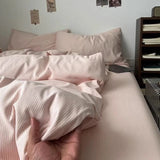 Ins Nordic Bedding Set Plaid Striped Duvet Cover Set Soft Flat Sheets Set 2 Pillowcases Single Twin Full Queen Size Simple Style