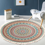 Hand Woven Cotton Linen Carpet Retro Bohemian Round Bedside Geometric Floor Mat Living Room Home Decor Boho Mandala Tassel Rug