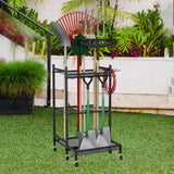 Garden Tool Organizer Yard Rack with Wheels Multipurpose 3 Tier Garage Tools Organizer for for Cleaning Supplies