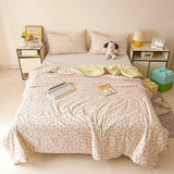 Washed Cotton Printed Summer Quilt Air Conditioner Thin Quilt Machine Washable Lightweight Single Double Bedding Soft Breathable