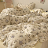 3/4Pcs Vintage French Fresh Floral Lace Ruffles 100% Cotton Bedding Set Duvet Cover Bed Skirt/Bed Sheet/Fitted Sheet Pillowcases