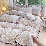 Heart Print Duvet Cover Set Princess Style Lace Ruffles Bedding Set Queen King Skin Friendly Soft Quilt Cover Sheet Pillowcases