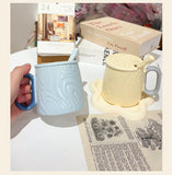 Nordic Style Solid Ceramic Cup Creative Wood Grain Handgrip Cups Household Cute Breakfast Milk Mug Fashion Office Coffee Mugs