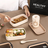 304 Stainless Steel Double Lunch Box with Cutlery 1400ML Portable Lunch Box Microwaveable Food Storage Box Thermo Bag Lunch Mug