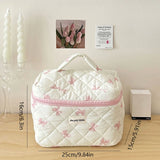 Quilting Cotton Makeup Bag Women Zipper Cosmetic Organizer Cute Bow Flower Cloth Handbag Portable Toiletry Case for Girls