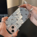 Luxury Laser Silver Bowknot Case For iPhone 15 14 13 16 12 Pro Max Shockproof IMD Cover Coque